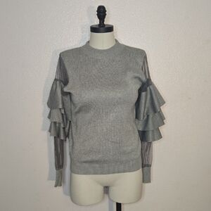 Gray Ruffle Sleeve Sweater